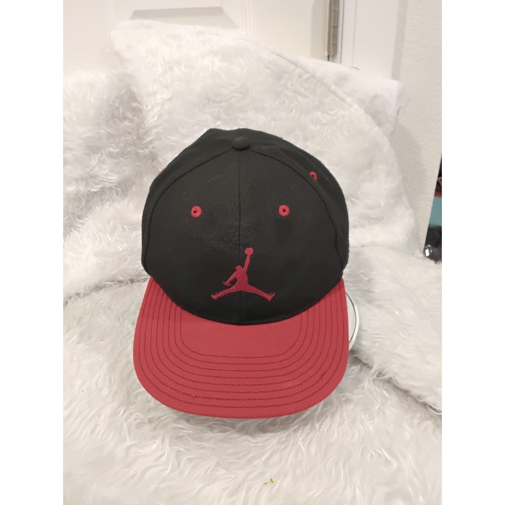 Jordan Youth Black Red Snapback Baseball Cap Jumpman‎ Logo Adjustable